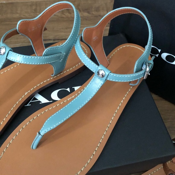 COACH-AUTHENTIC (NWT) Blue Leather Thong Sandals - Picture 8 of 8